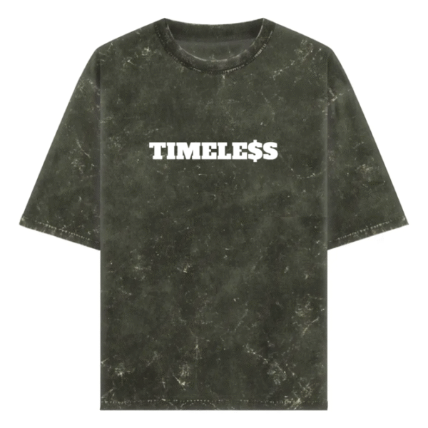 ‘Timeless’ Unisex Typography Printed Acid Washed Premium Oversized T-Shirt