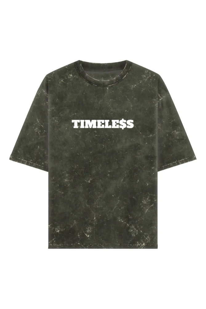 ‘Timeless’ Unisex Typography Printed Acid Washed Premium Oversized T-Shirt